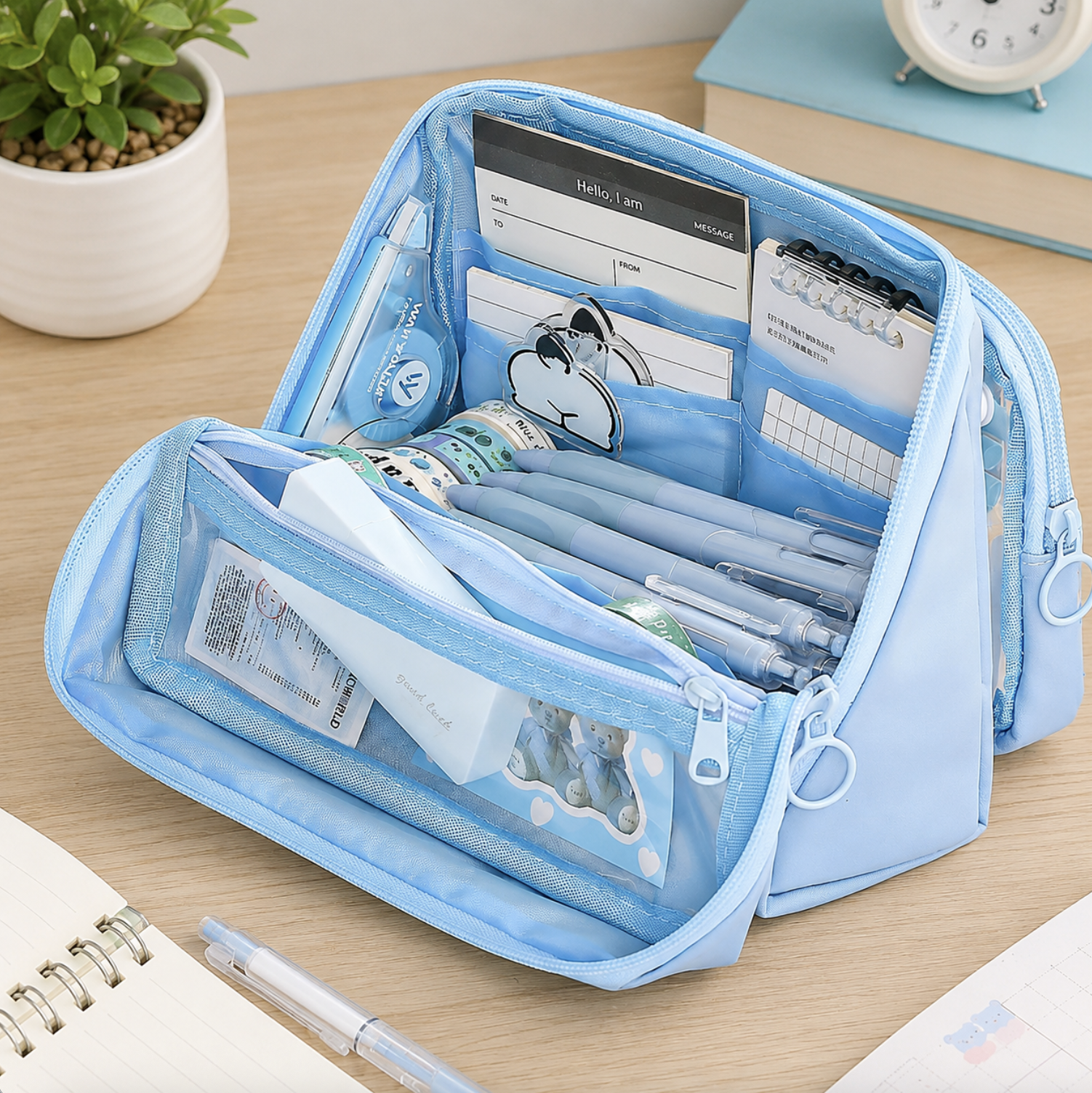 9-Pocket Pencil Bag with Detachable Pouch