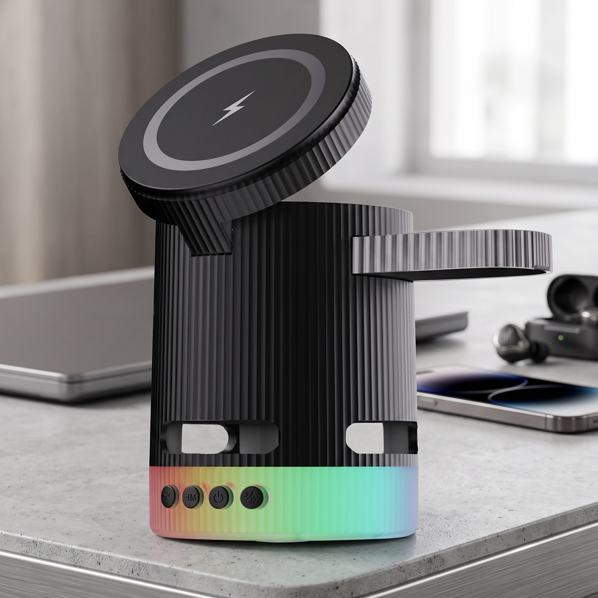 15W Magnetic 4-in-1 Wireless Charger with Bluetooth Speaker