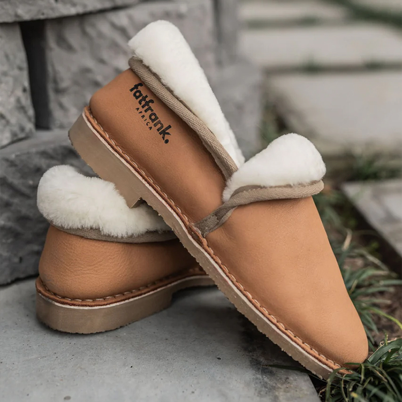 Men's Tan Genuine Leather Sheepskin Slippers