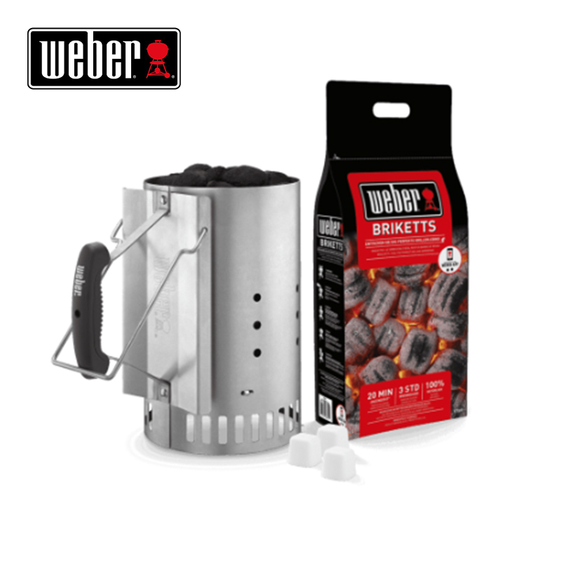 Chimney Starter with 2kg Briquettes and Fire Lighter Cubes