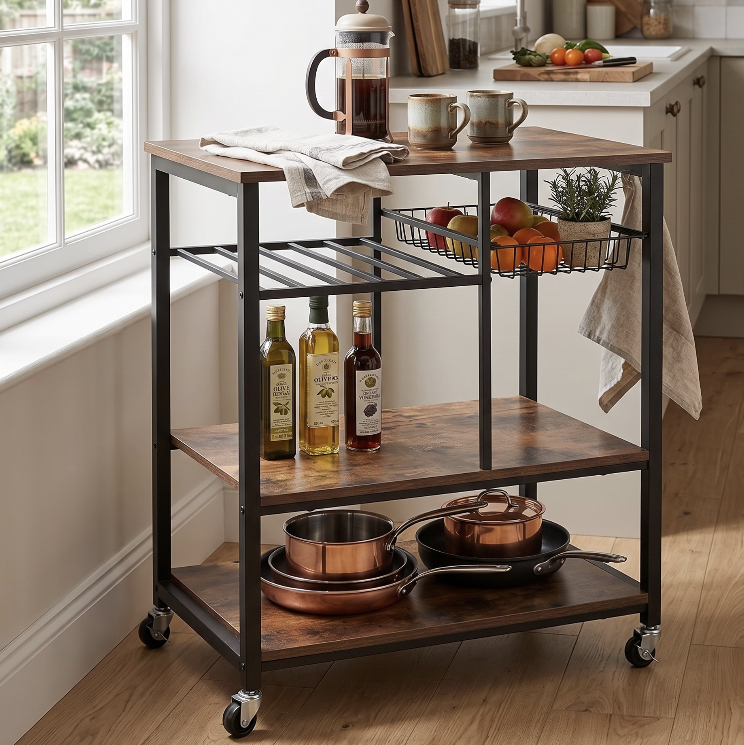 2-Tier Kitchen Trolley Cart with Wheels