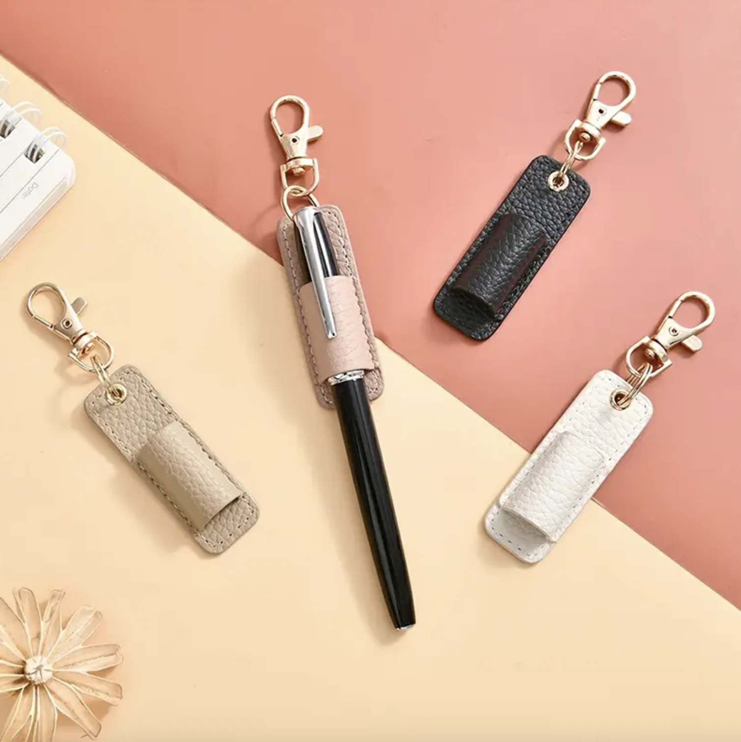 PU Leather Pen and Glasses Holder with Snap Hook