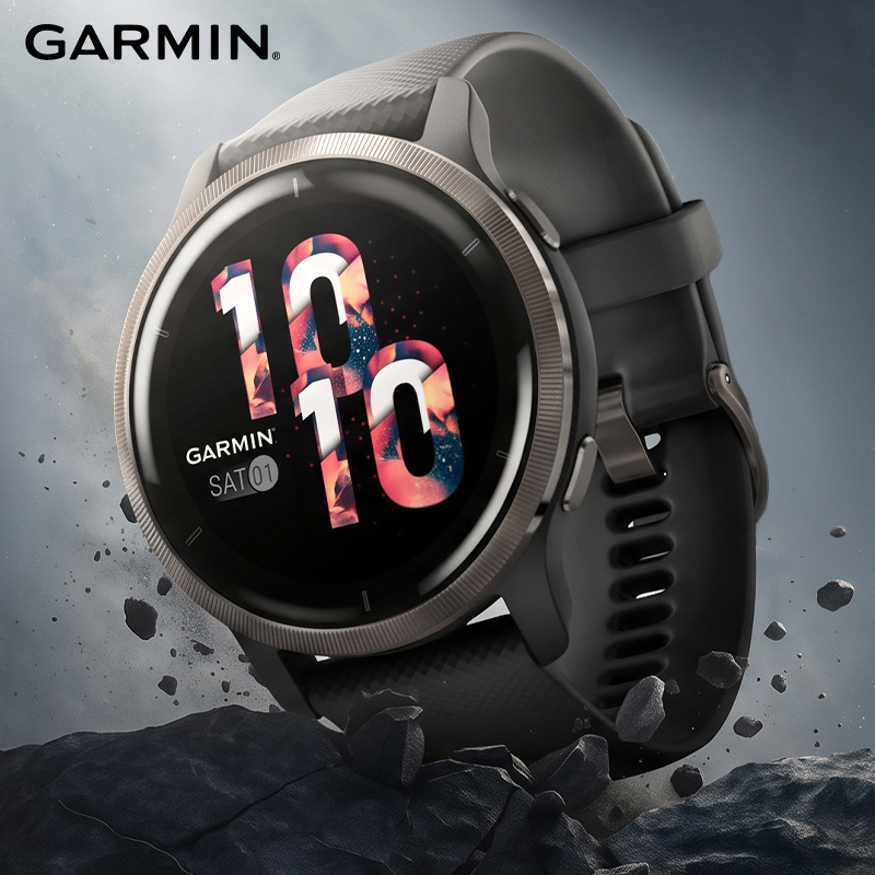 Venu 2 Slate Bezel Premium AMOLED GPS Smartwatch with Black Case and Silicone Band