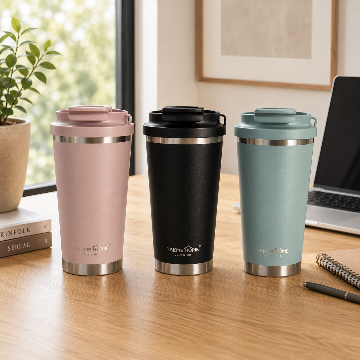 580ml Dual-Sip Stainless Steel Travel Mug with Strap