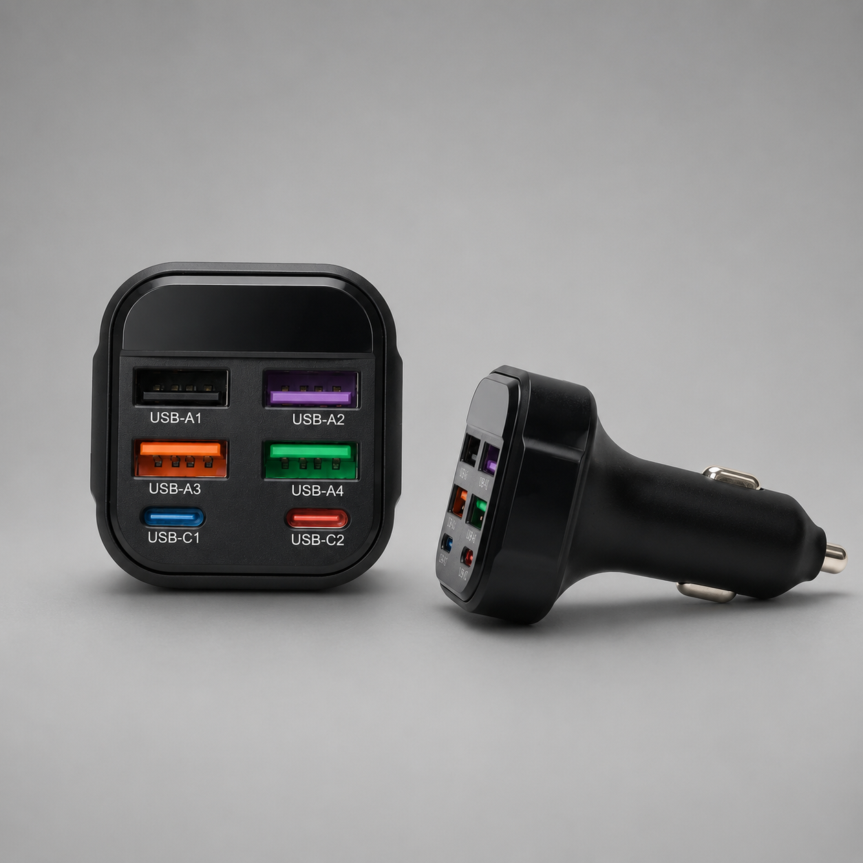 2x 45W 7-in-1 6-Port RGB Car Chargers