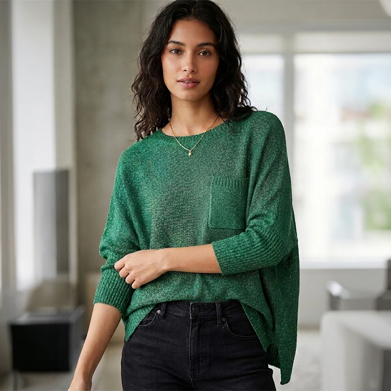 Ladies Round Neck Asymmetrical Sweater