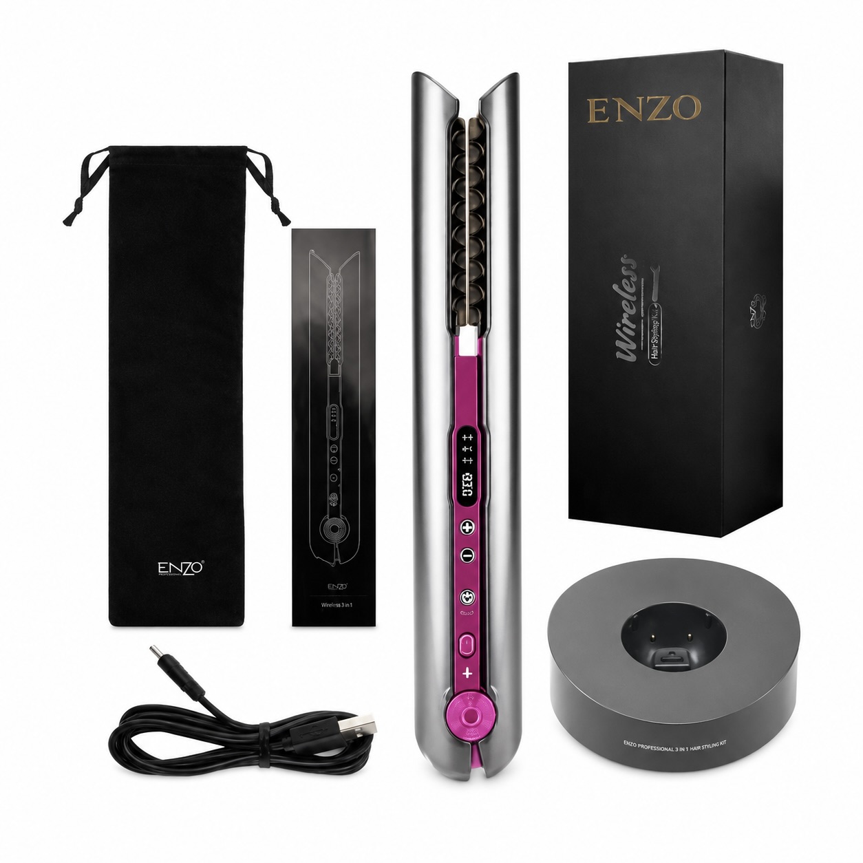 2-in-1  Portable Cordless Hair Straightener and Curler