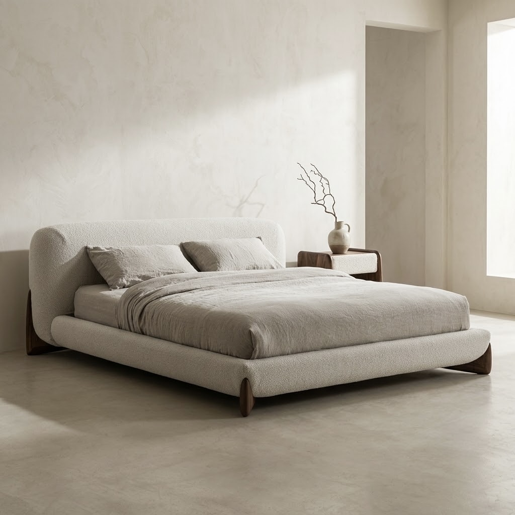 Polada Upholstered Headboard and Bed Base Set with Wooden Legs