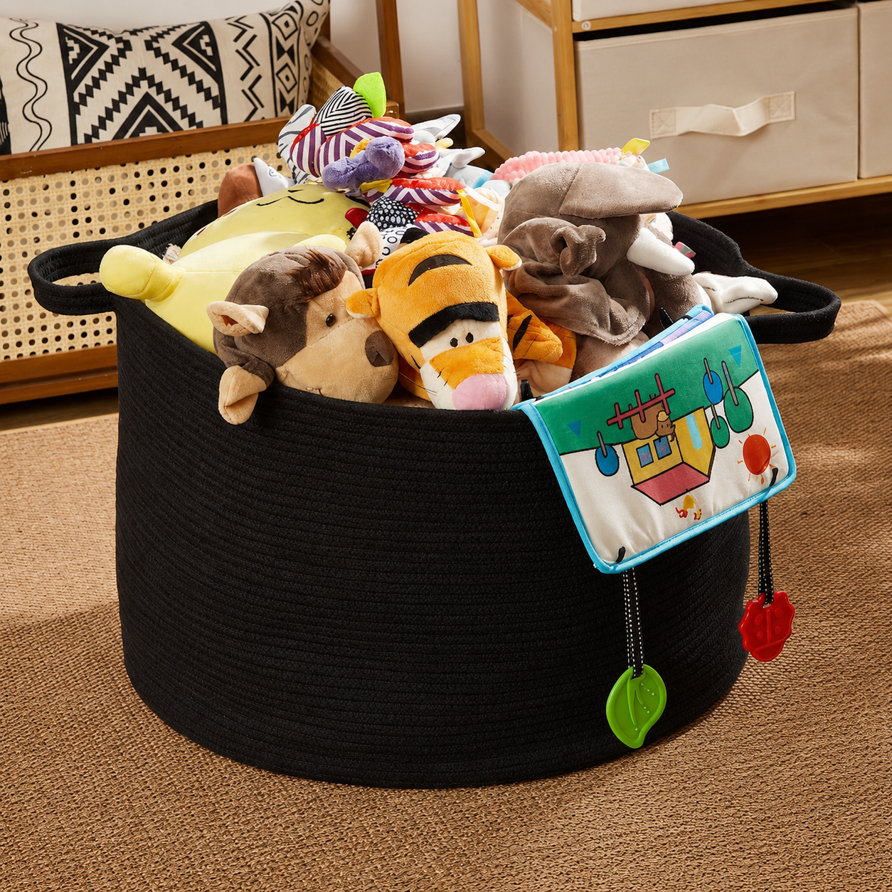 90L Multifunctional Woven Cotton Basket with Handles