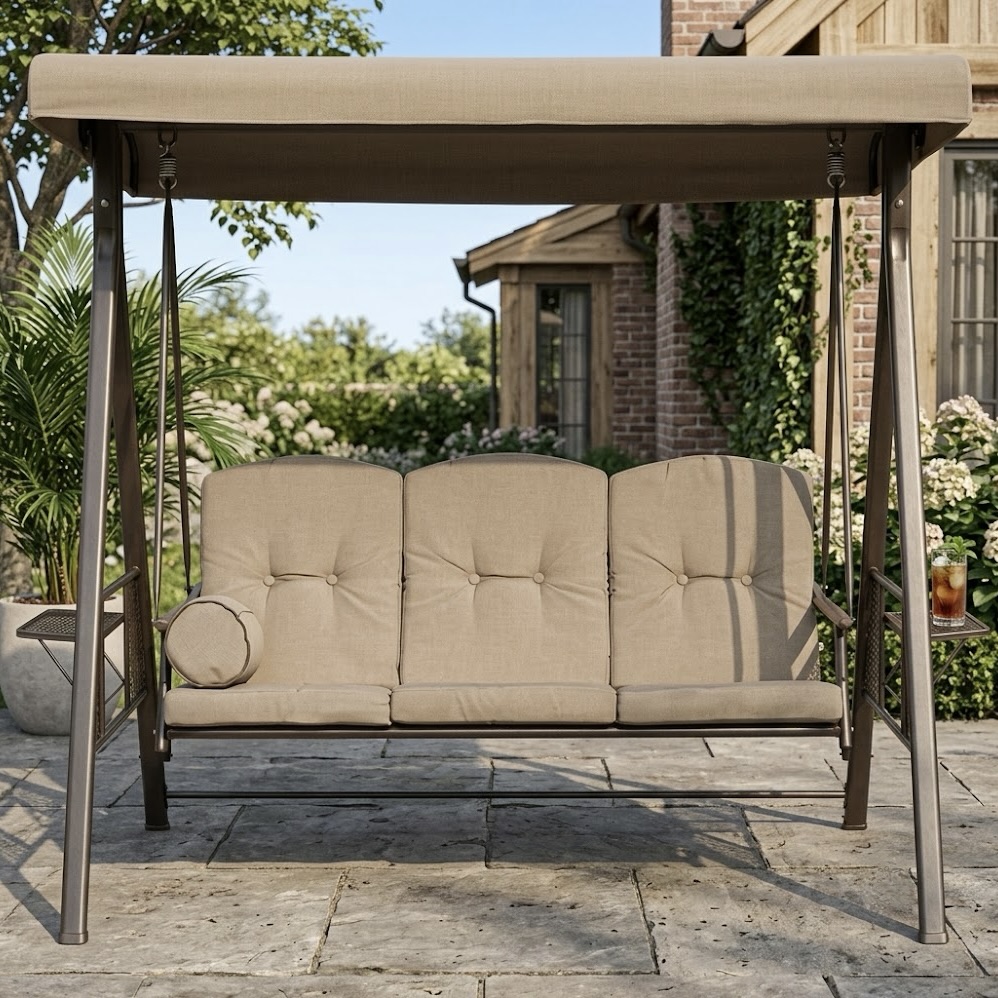 3-Seater Premium Garden Swing with Side Trays
