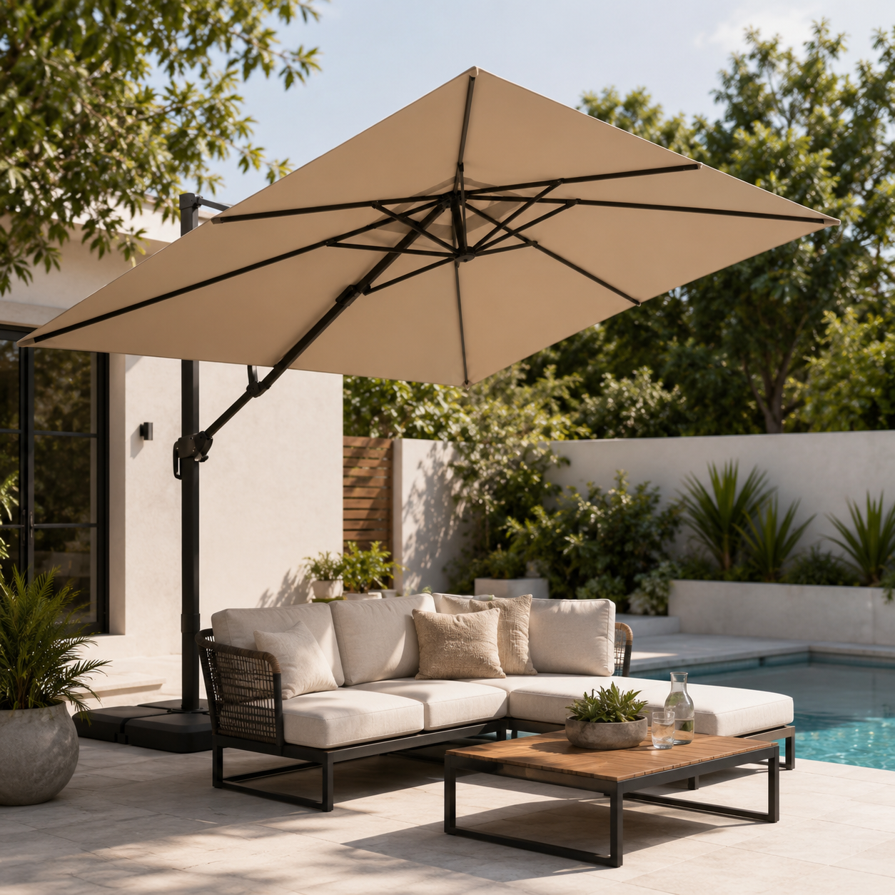 3m Tahiti Roma 360-Degree Rotatable Outdoor Cantilever Umbrella with Base