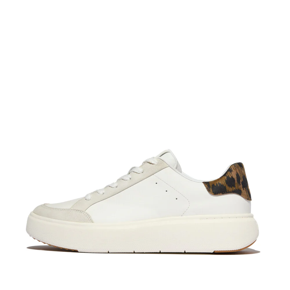 Ladies RTG White Leopard Back Genuine Leather and Suede Sneakers