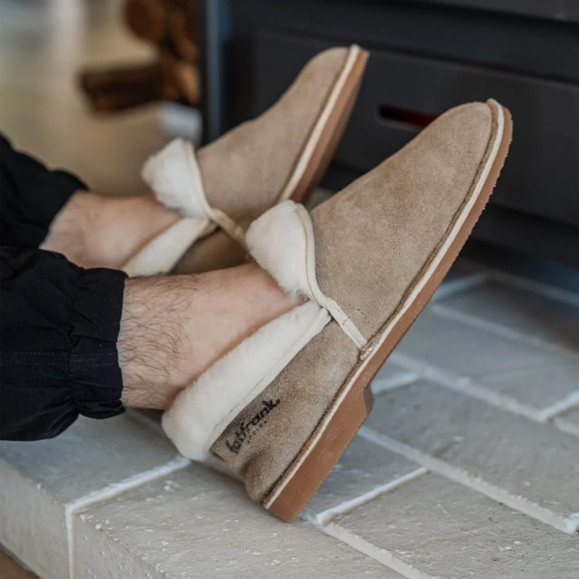 Men's Genuine Leather Suede Stone Sheepskin Slippers