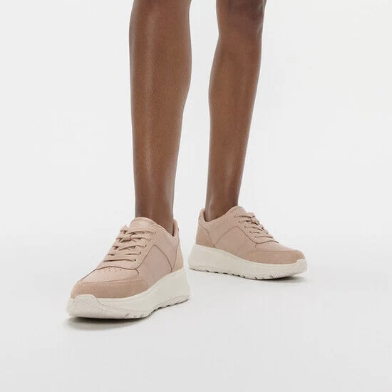 Ladies Genuine Leather and Suede F-Mode Flatform Sneakers