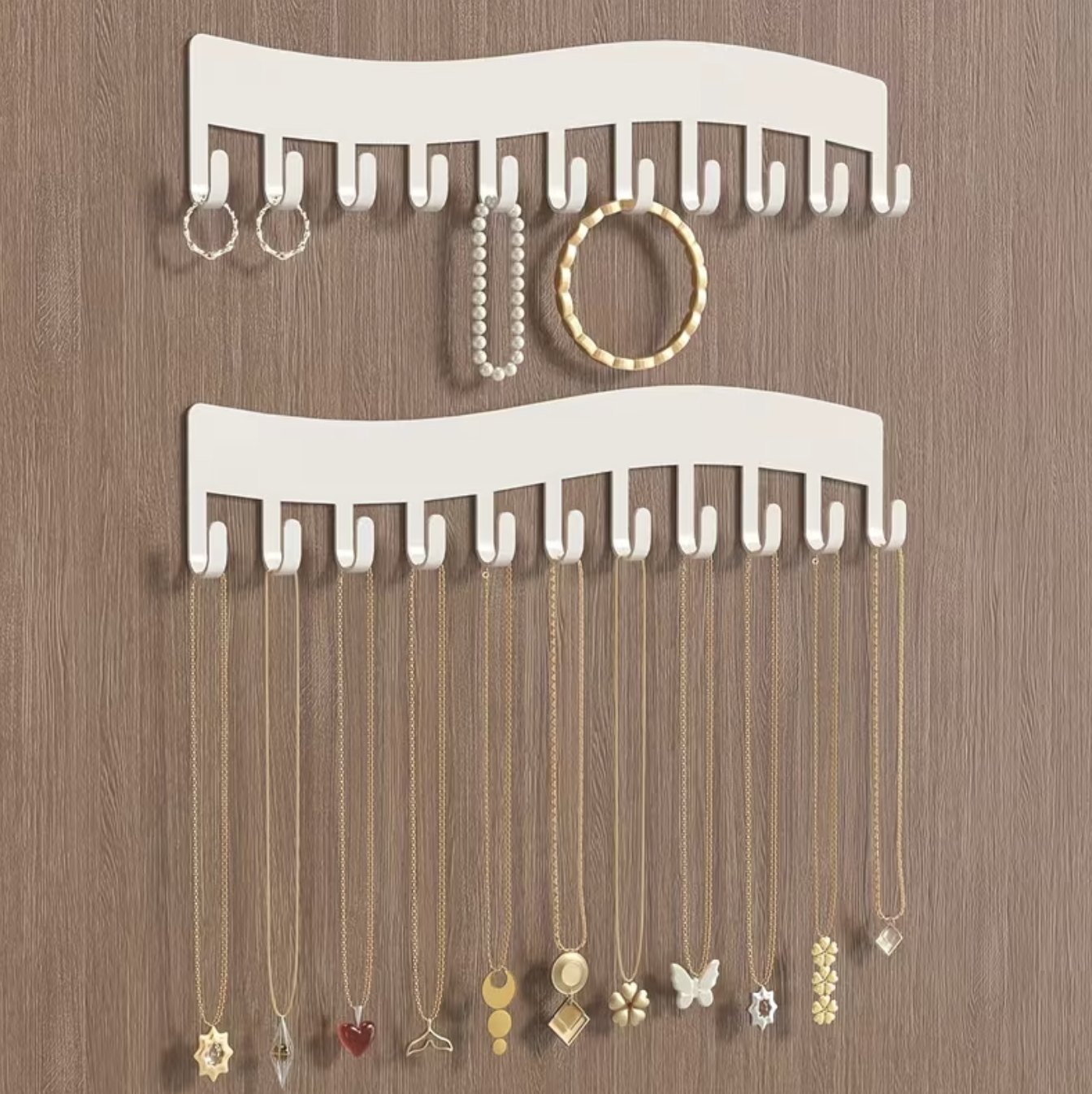 2x 11-Hook Self-Adhesive Metal Jewellery Racks