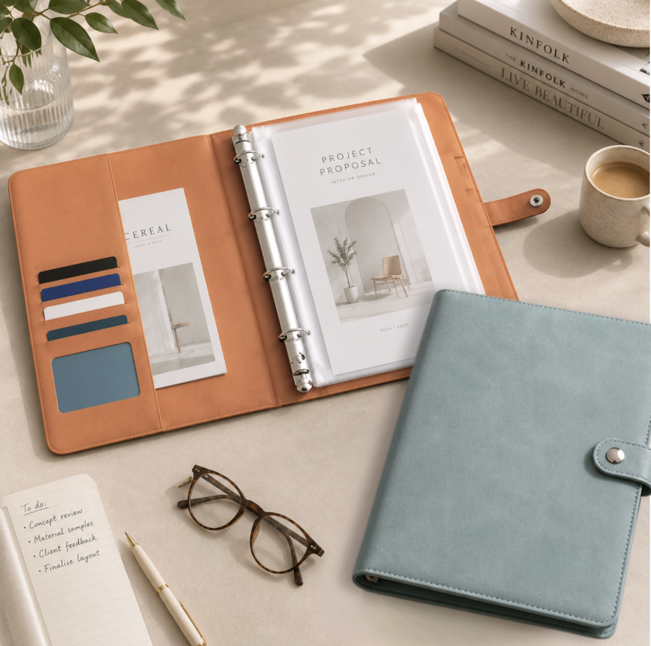 A4 Faux Leather Document File with 12 Pocket Sleeves