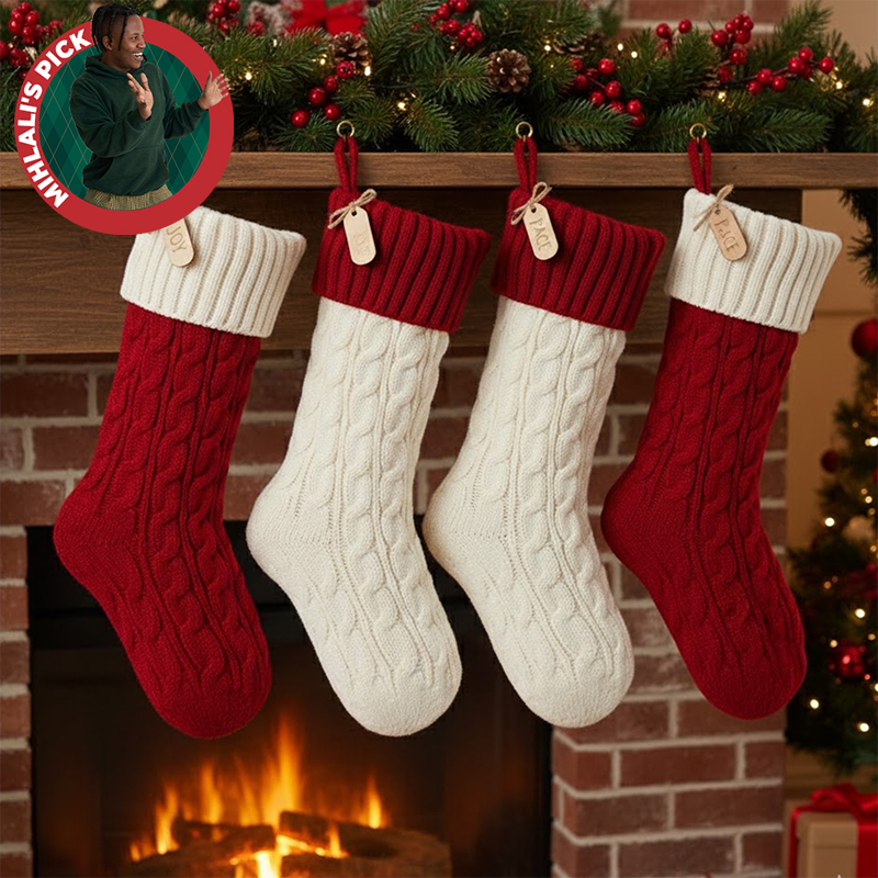 4x Knitted Hanging Christmas Stockings