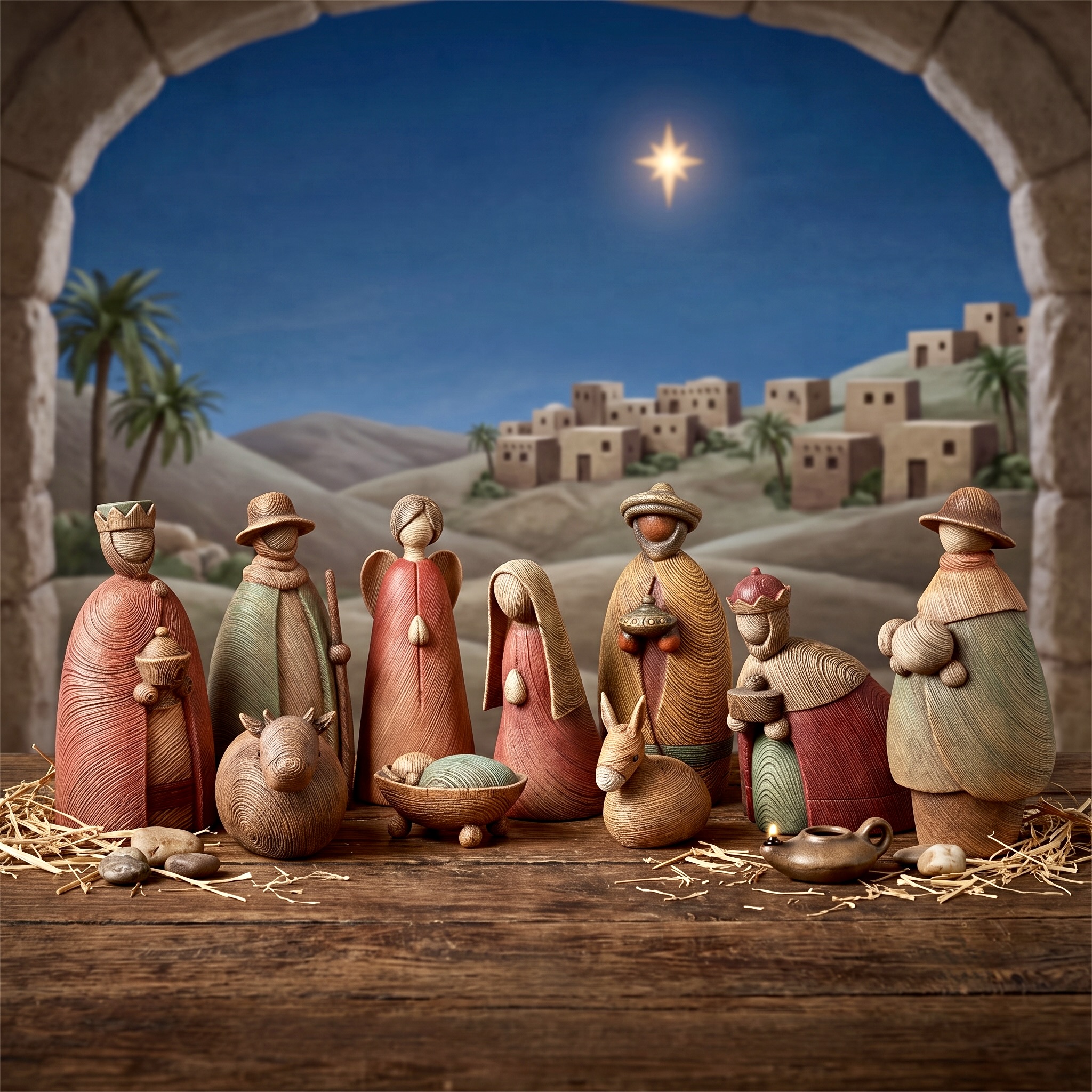 11-Piece Christmas Nativity Wood Finish Set