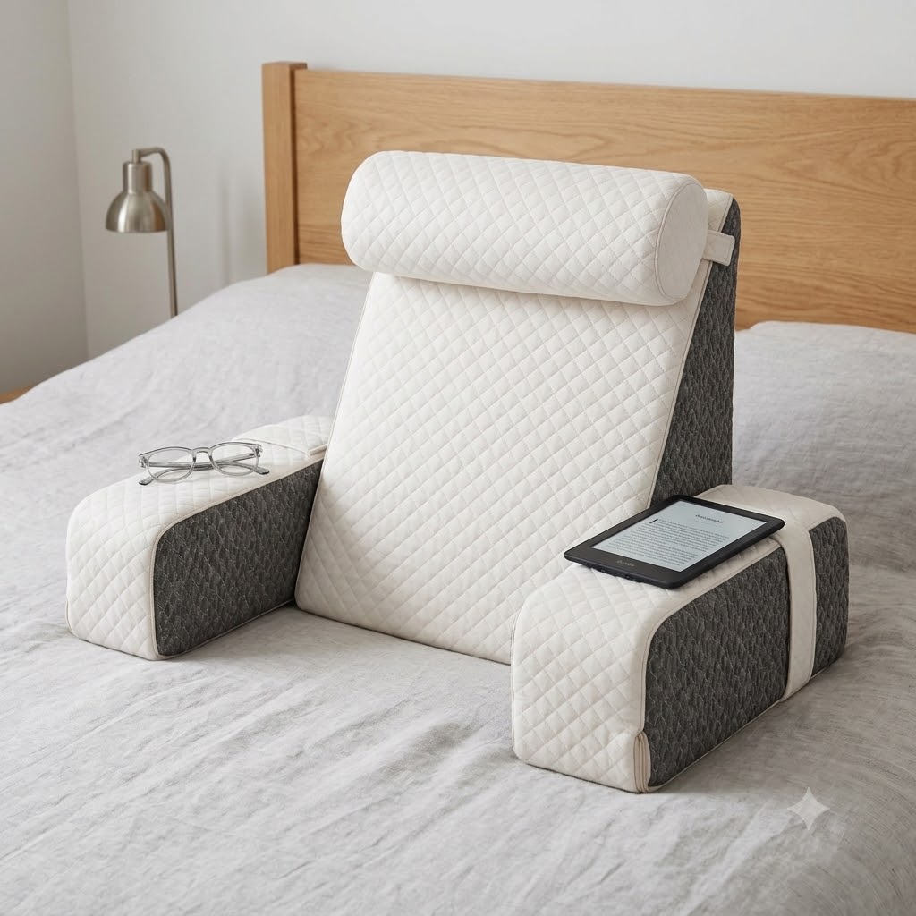 Detachable Reading Pillow with Armrests and Headrest Back Support