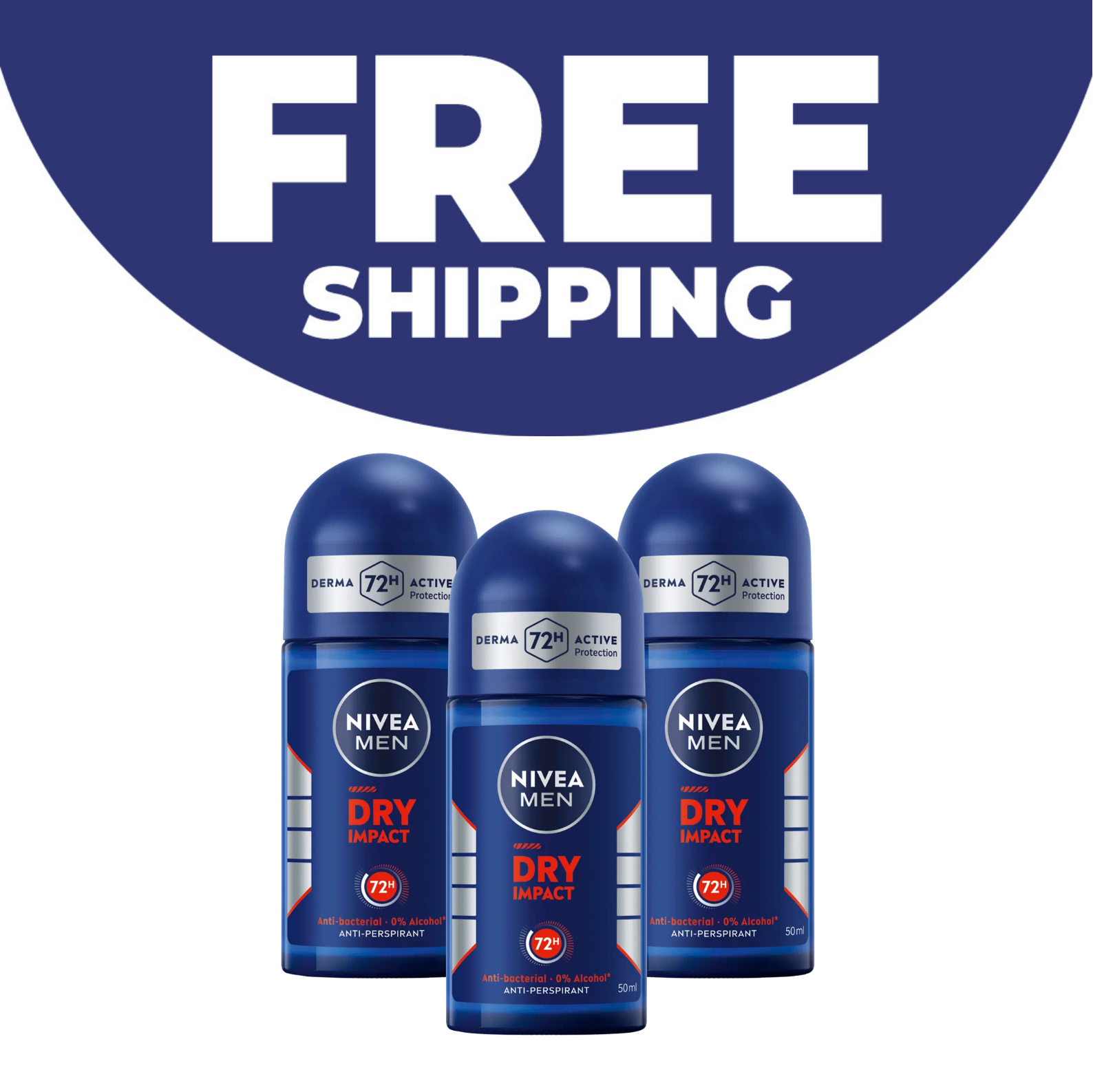 3x 50ml Dry Impact Anti-Perspirant Roll Ons