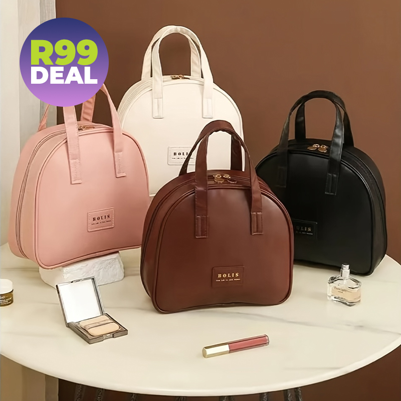 9-Pocket Faux Leather Cosmetic Bag