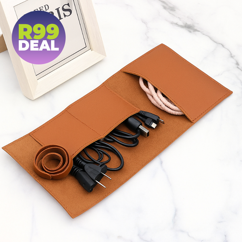 Roll-Up PU Leather Cable and Accessory Organiser