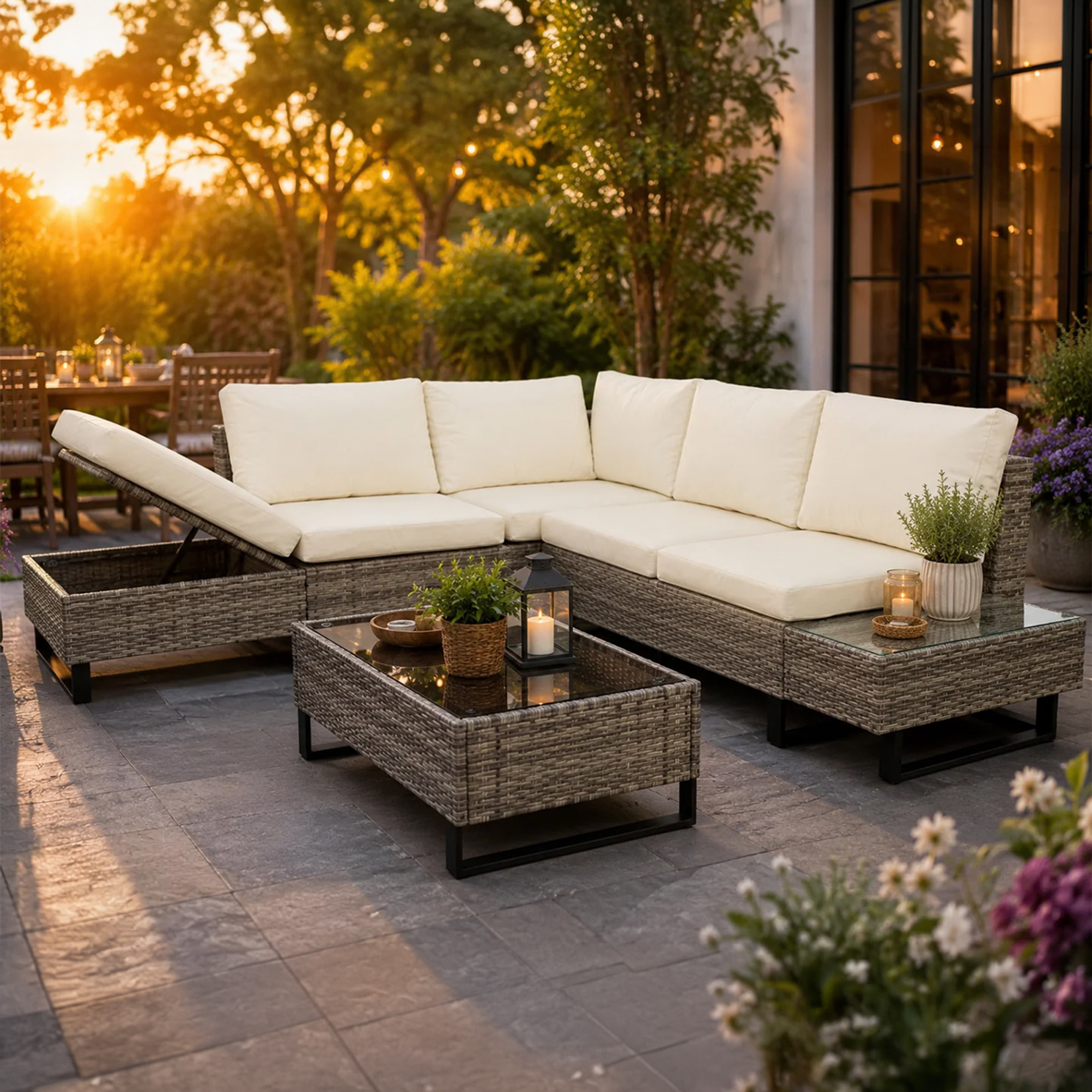 Cyprus Rattan Corner Patio Set with Lift