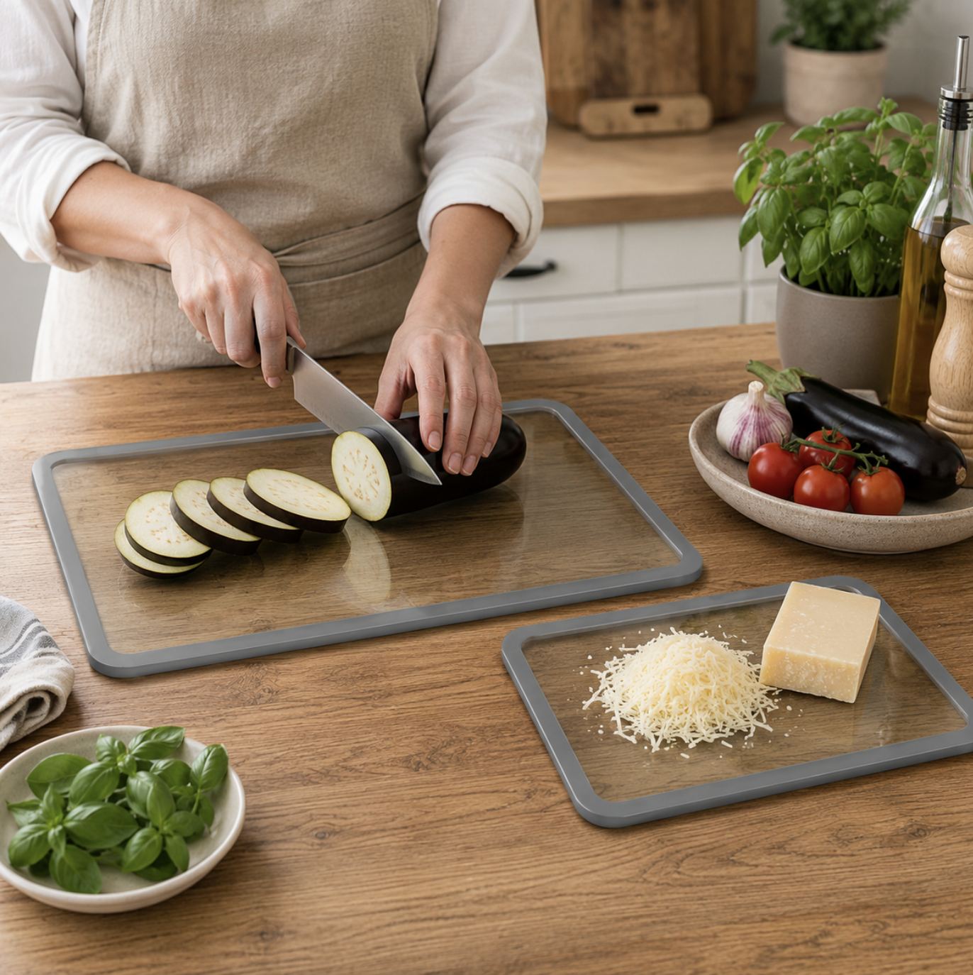 2-Piece Glass Cutting Board Set with Non-Slip Rubber Edges