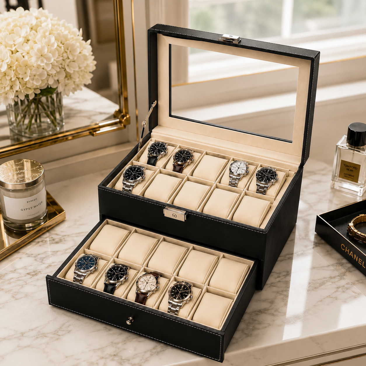 Milano 20-Slot Double Layer Watch Box