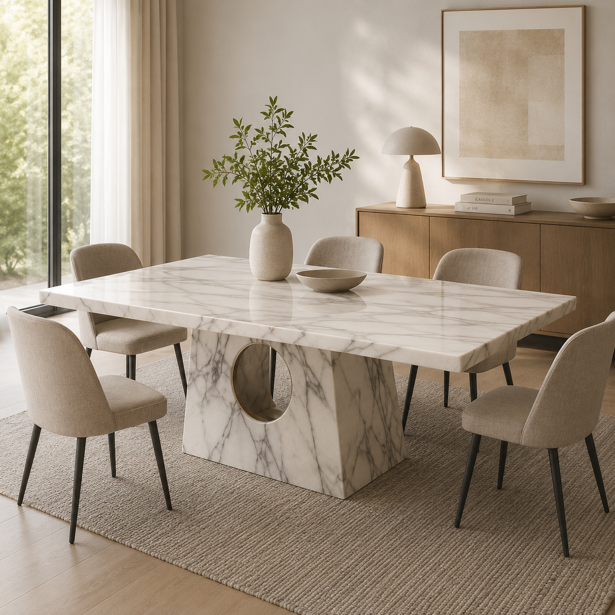 6-Seater Marble-Inspired Ceramic Dining Table