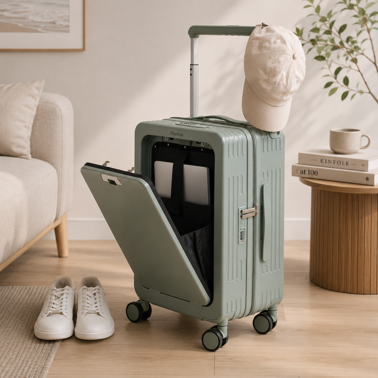 Hardshell Carry On Suitcase with Laptop Compartment and Cup Holder