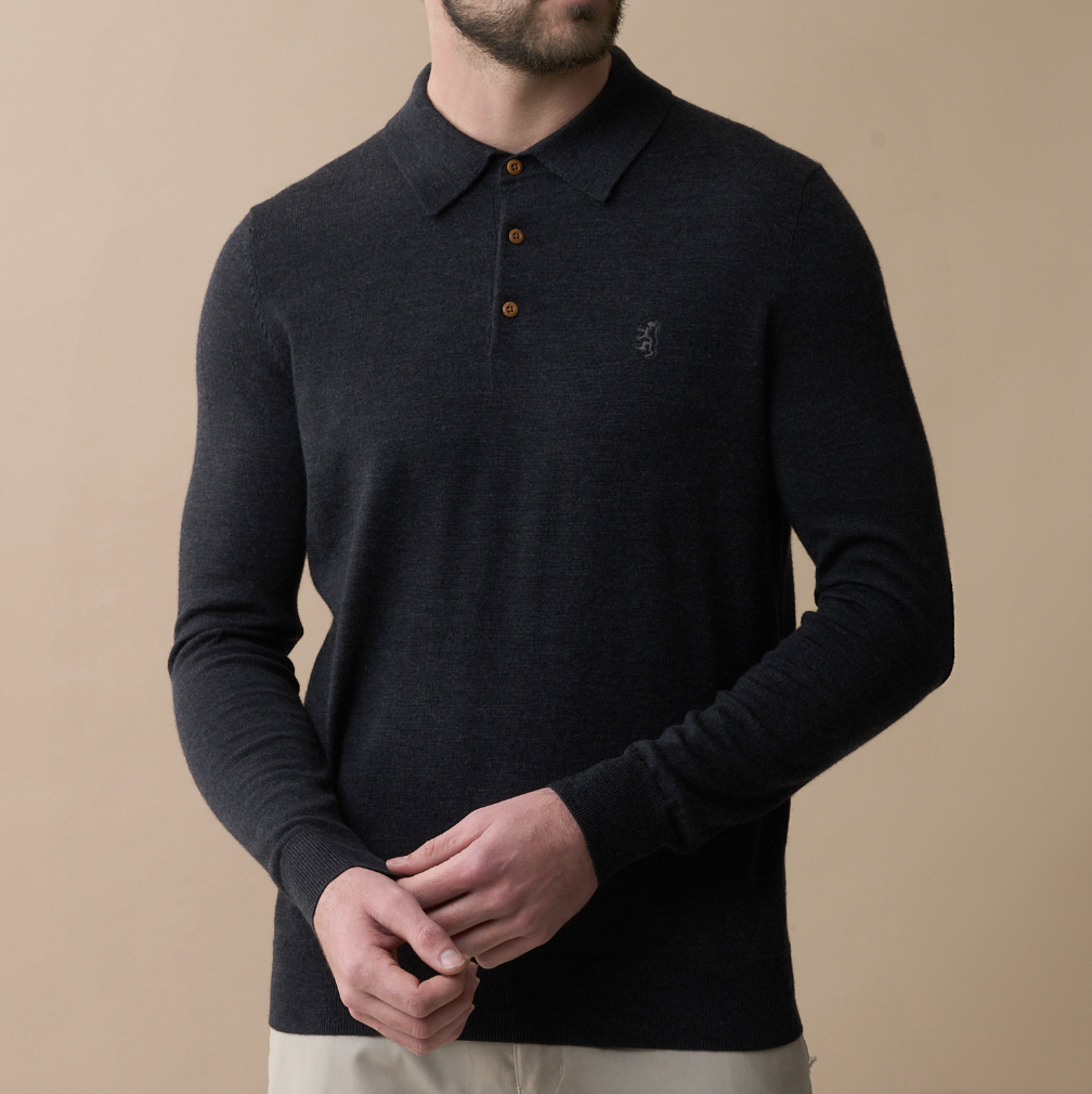 Men's Gary Long Sleeve Merino Black Golfer
