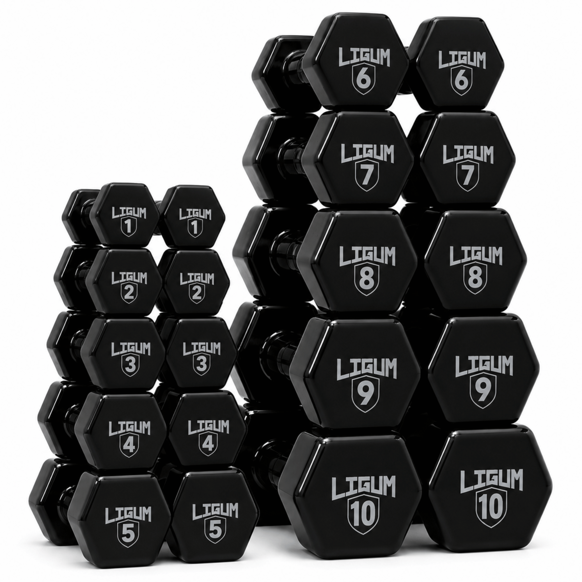 1kg-7kg or 1kg-10kg Tec-X Vinyl Coated Waterproof Pro Grip Design Hex Dumbbell Pairs