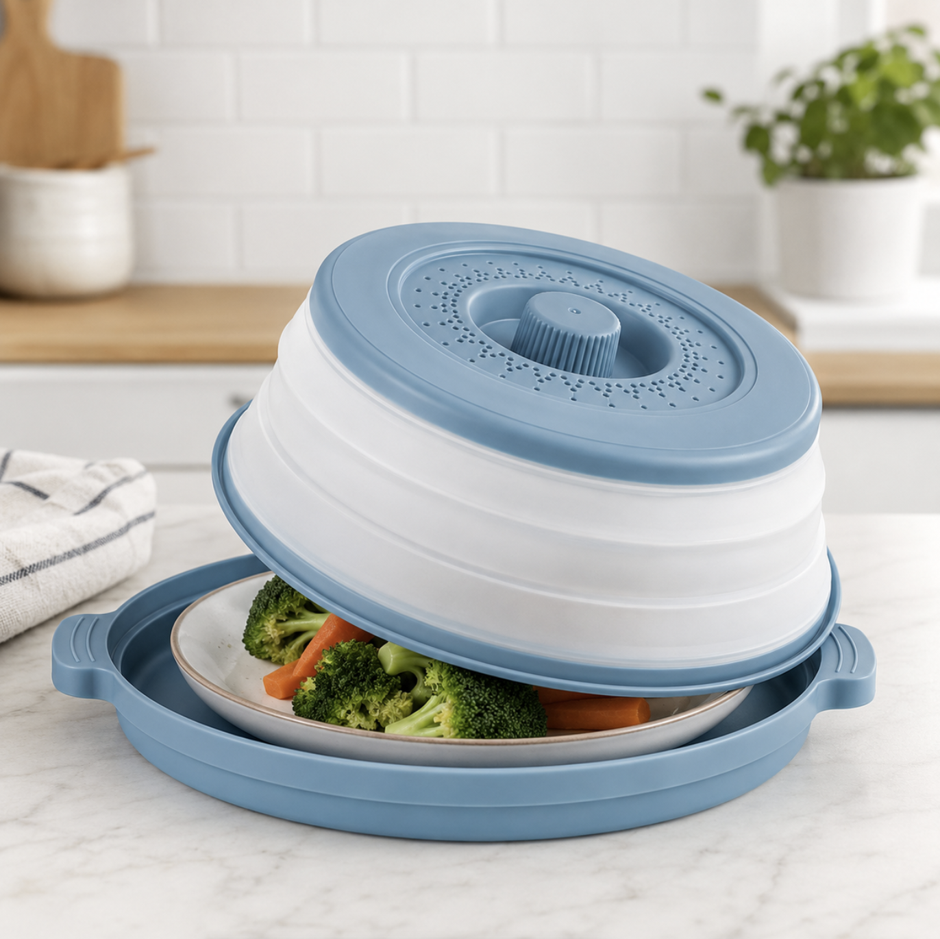 Expandable Microwave Food Cover with Base