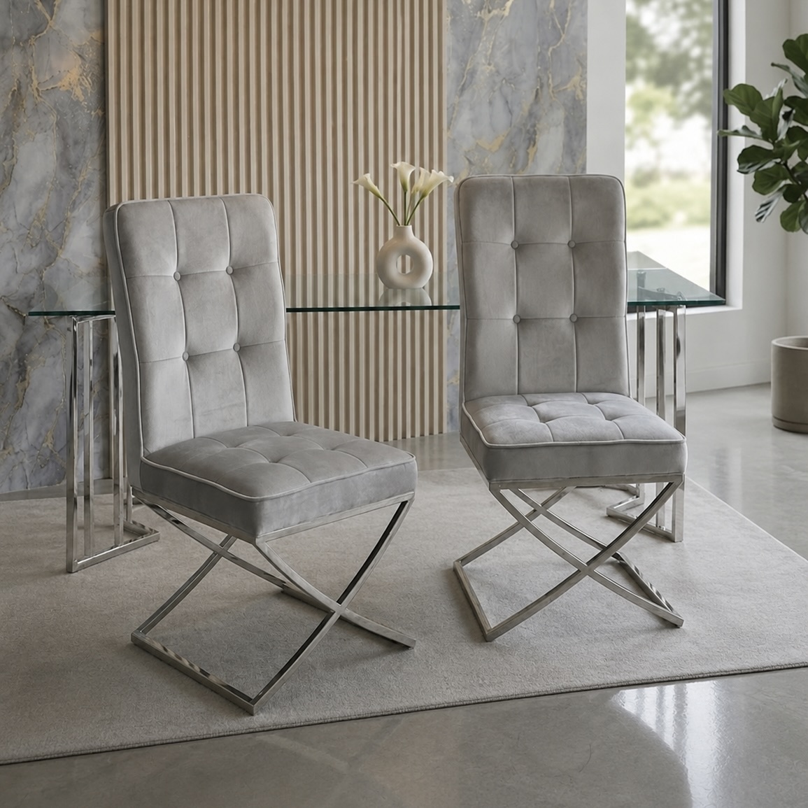 2x Nero Velvet Dining Chairs