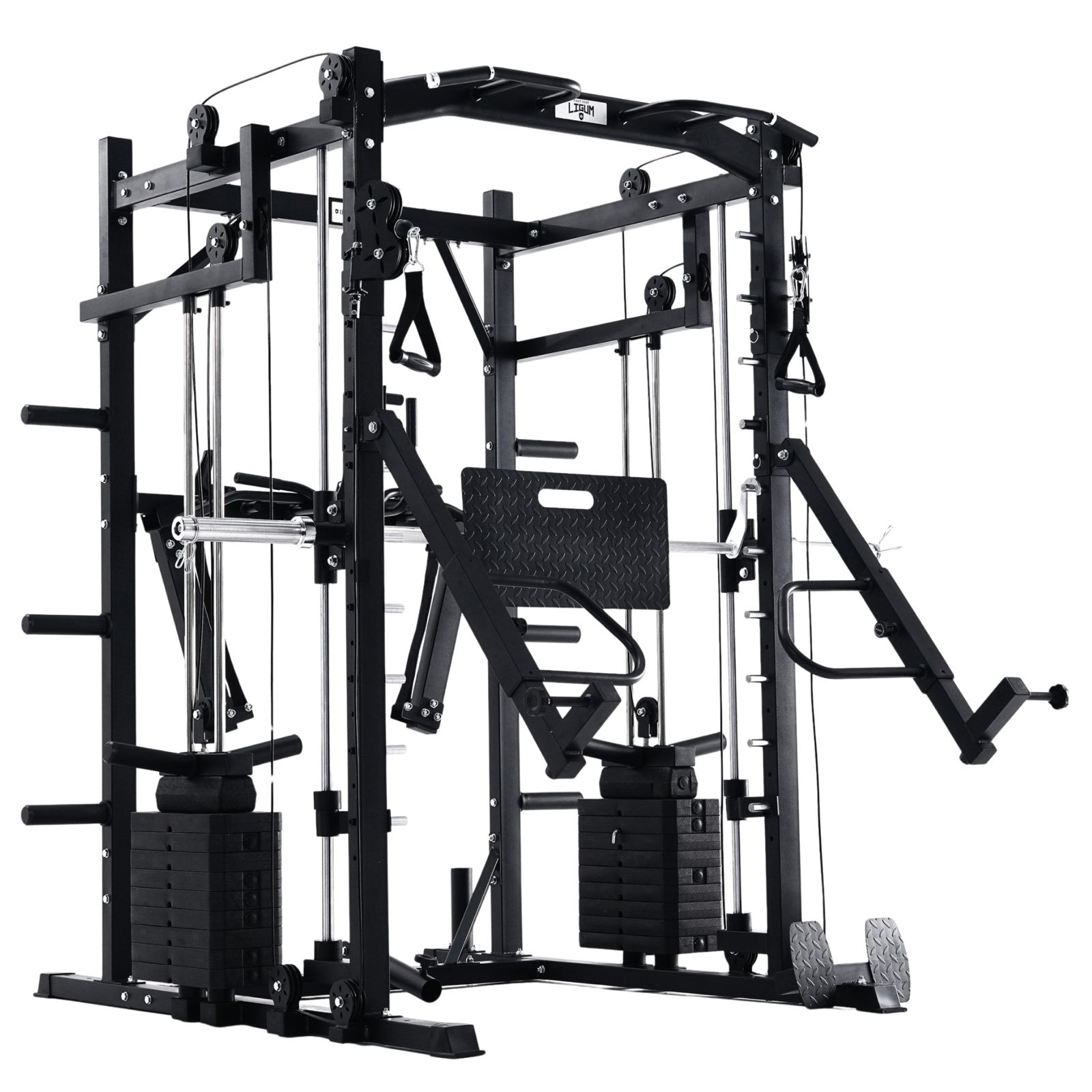 Commercial-Grade All-in-One Power Rack with Smith and Cable System