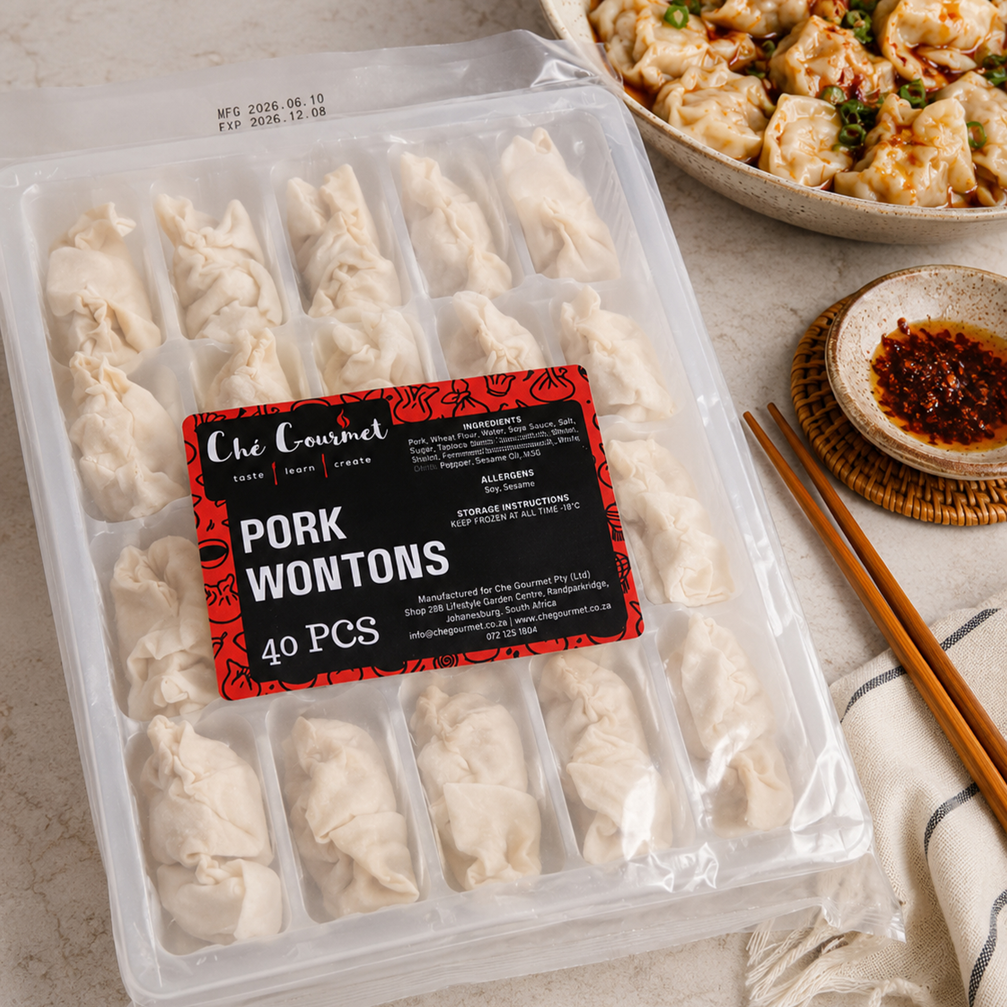 80x Frozen Pork or Chicken Wontons