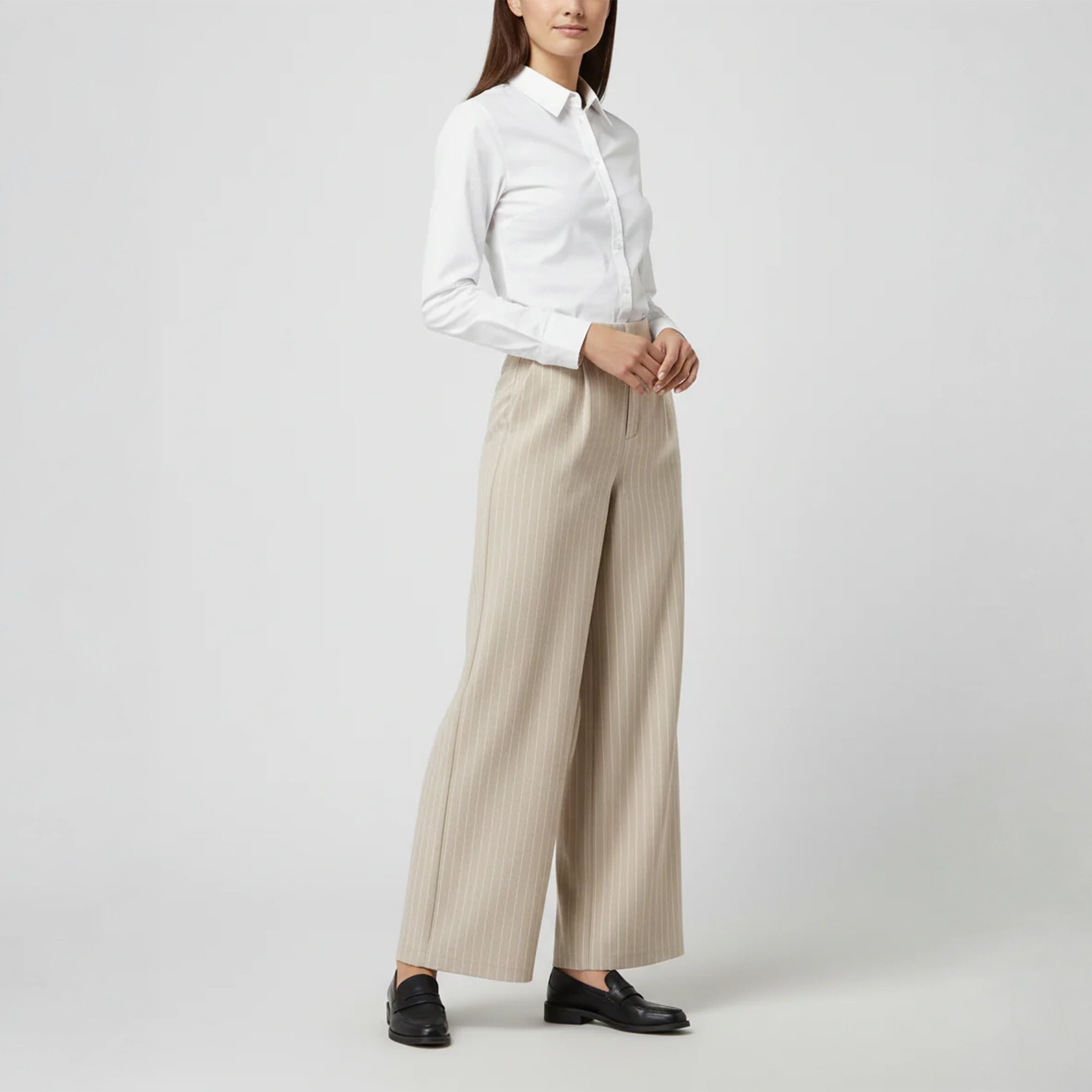 Ladies Pinstripe Wide Leg Trousers