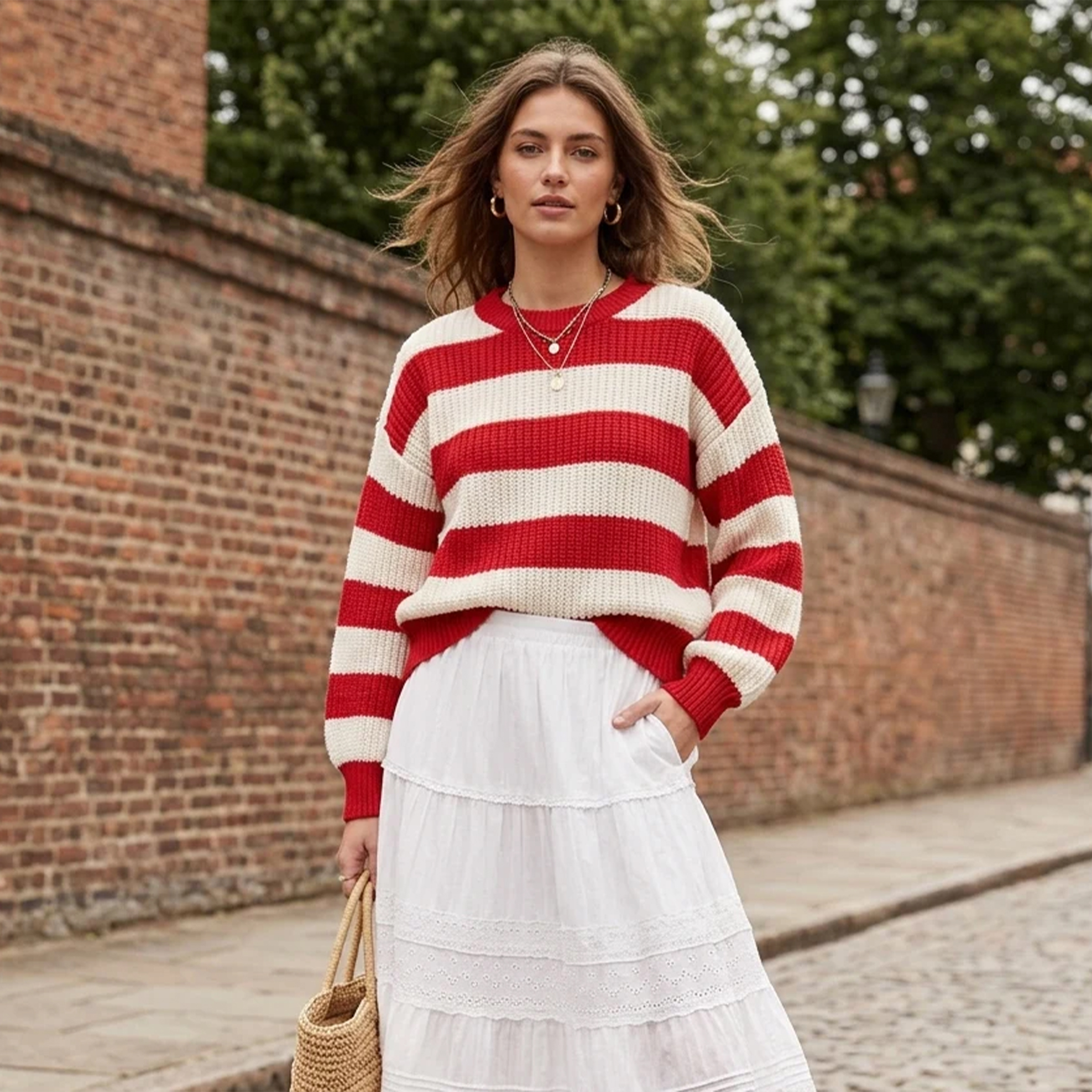 Ladies Striped Knit Sweater