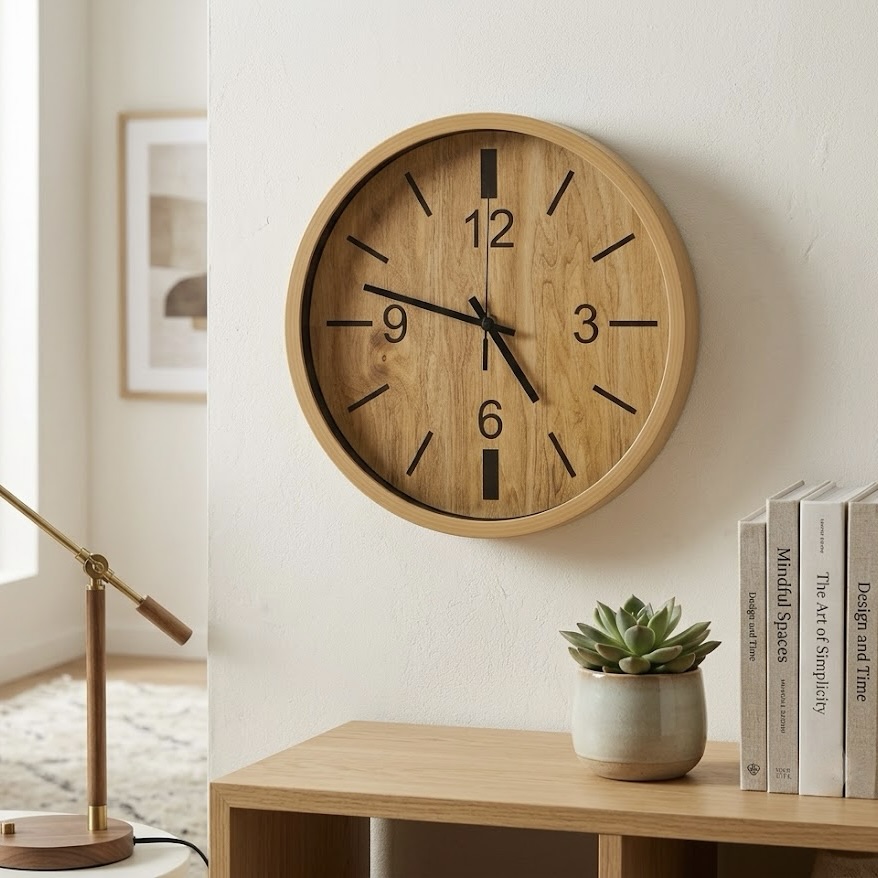 30cm Wooden Silent Wall Clock with Glass Face