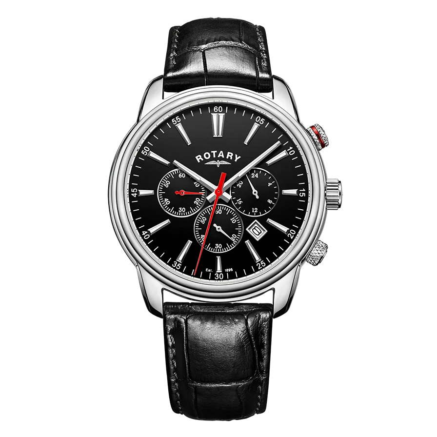 Men's 42mm Contemporary Black Dial and Black Leather Watch