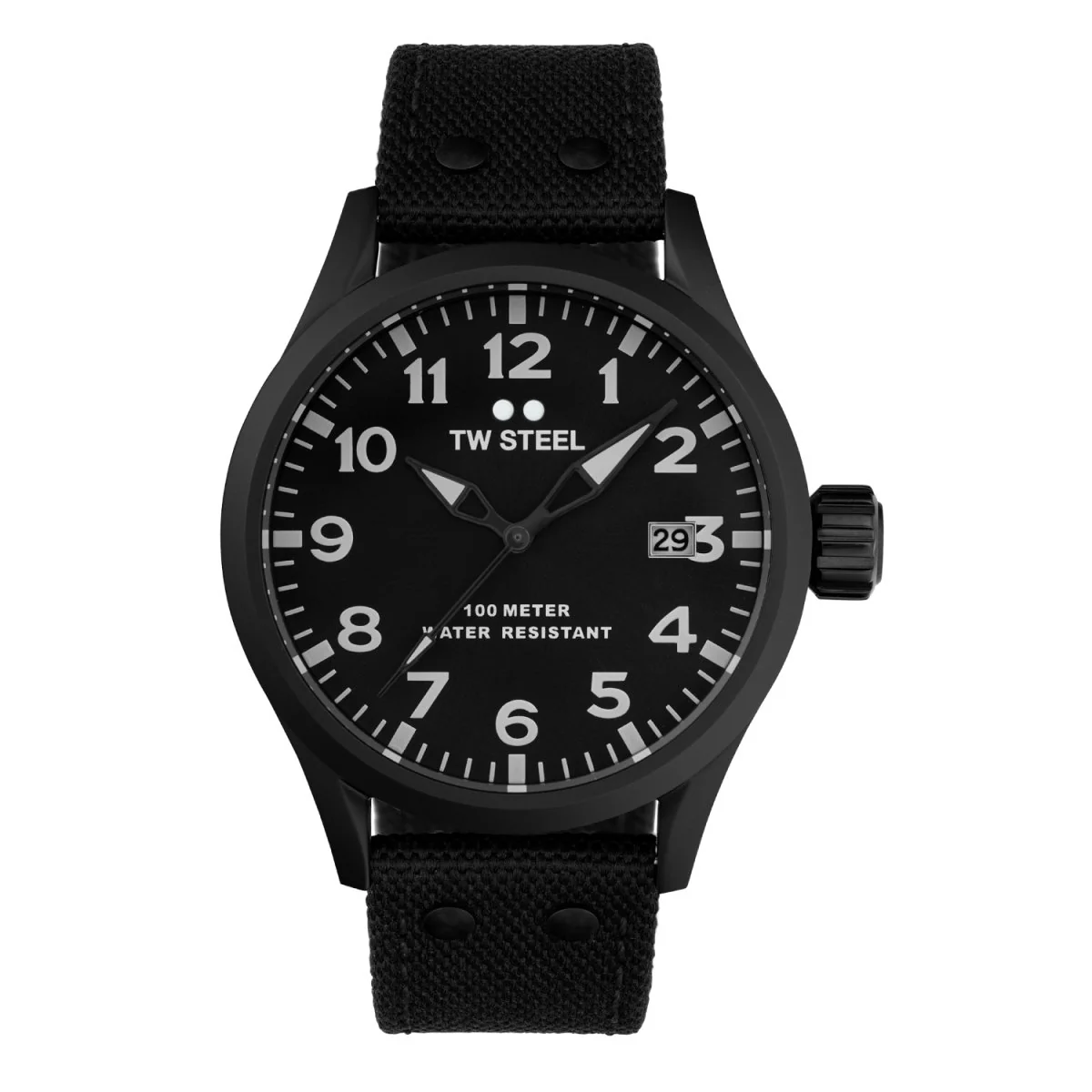 Men's 45mm Volante Silver Dial and Black Leather Strap Watch