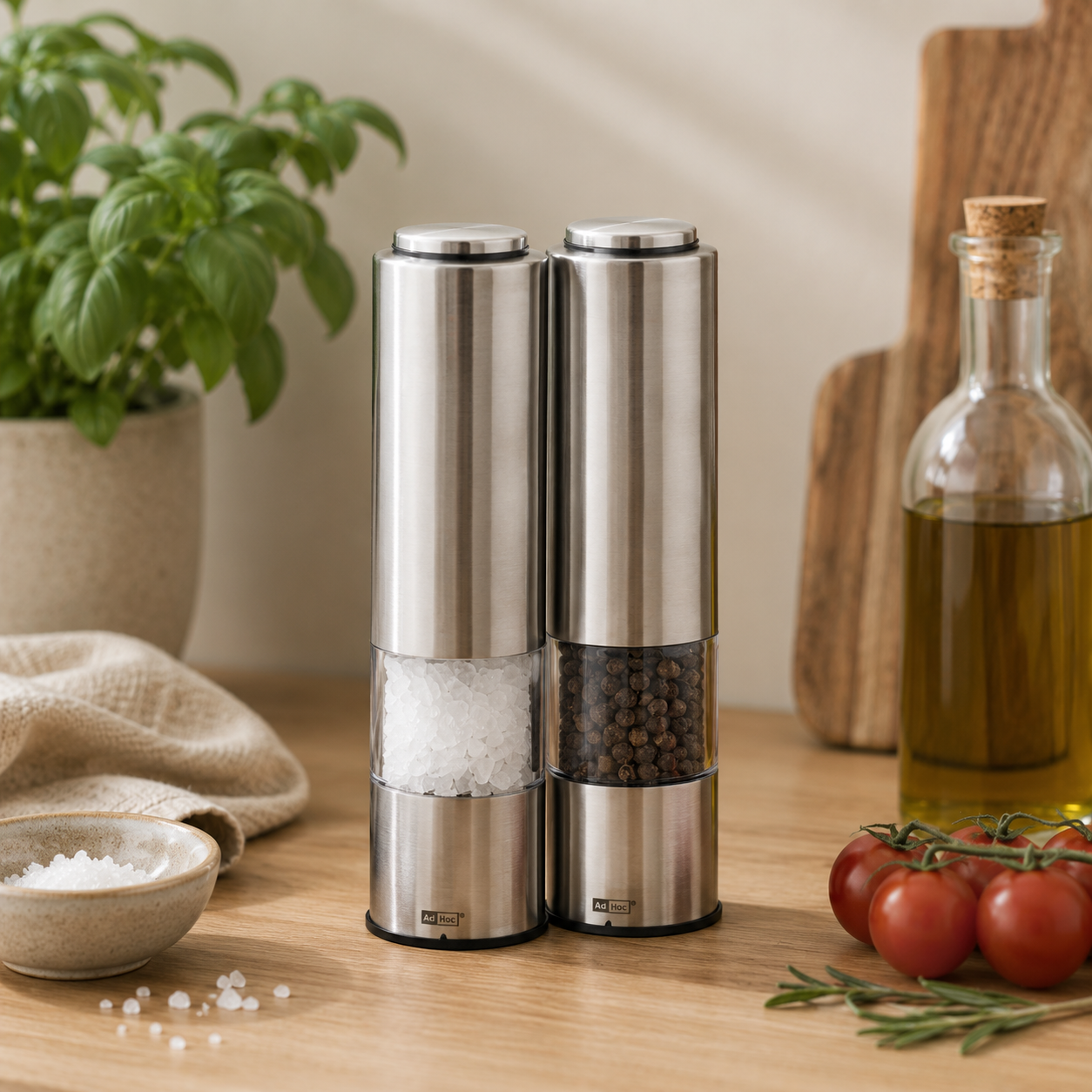 2-Piece Electric Stainless Steel Salt and Pepper Mill Set