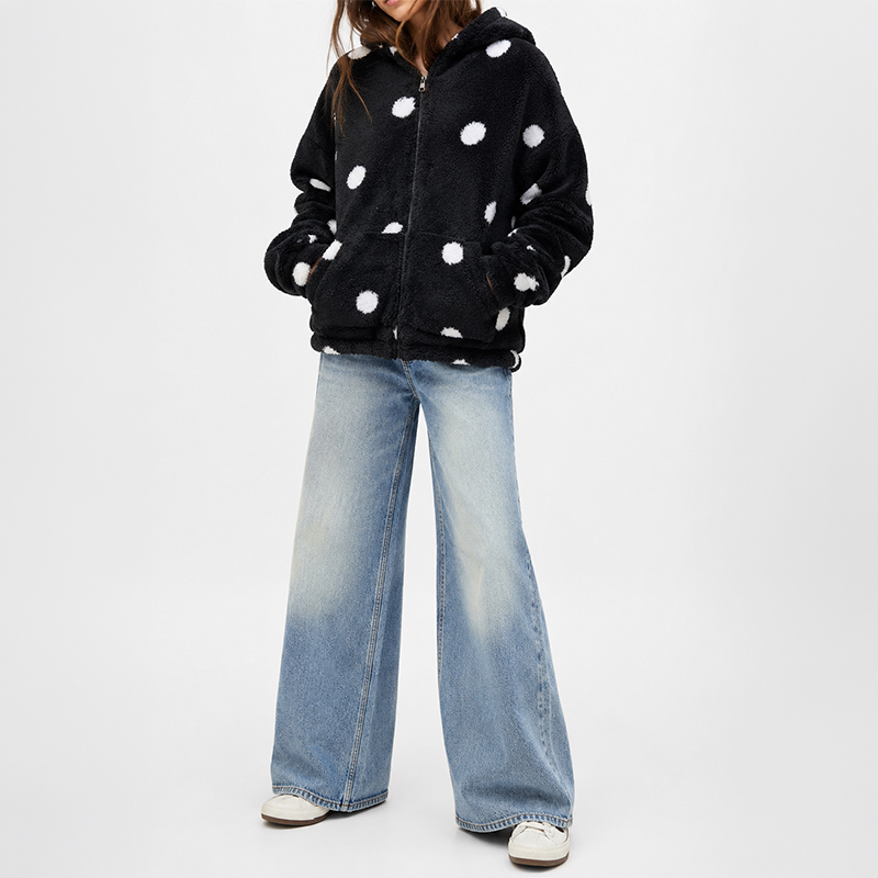 Ladies Fleece Polka Dot Jacket with Hood