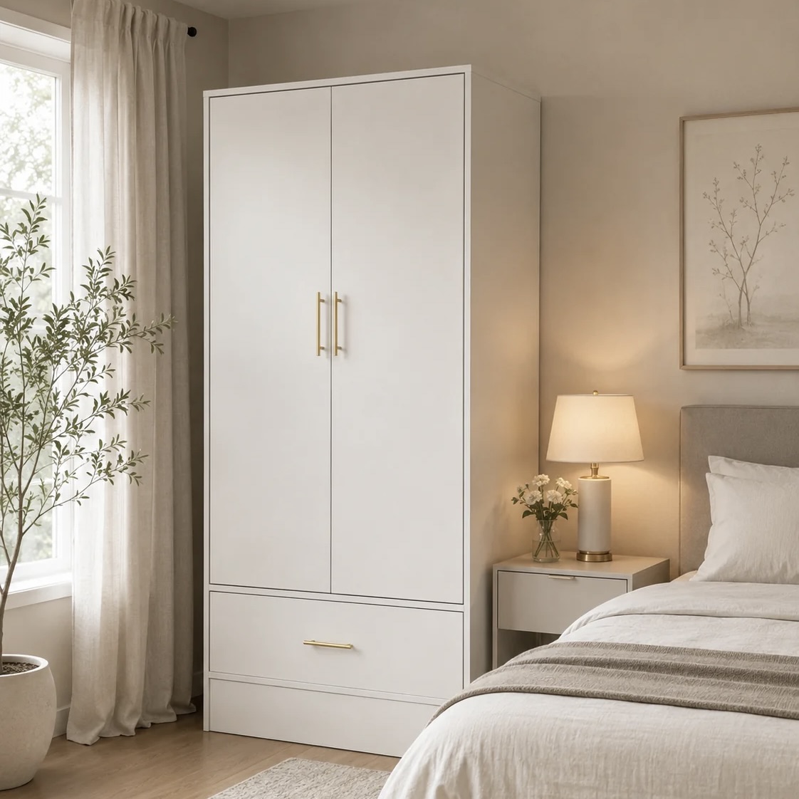 2-Door Wardrobe with Lower Storage Drawers