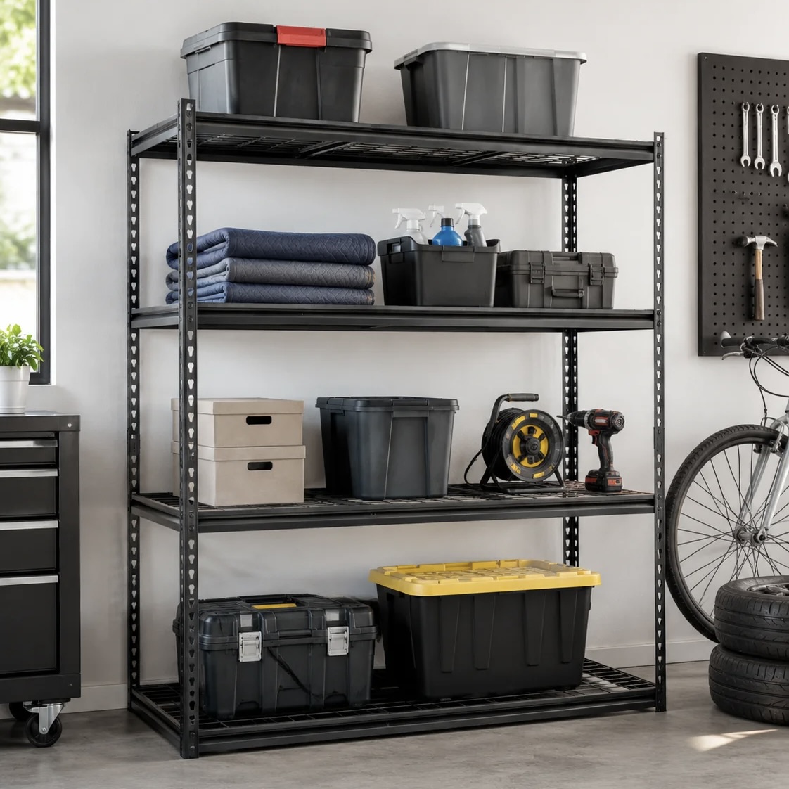 4-Tier Matte Black Heavy Duty Industrial Shelf