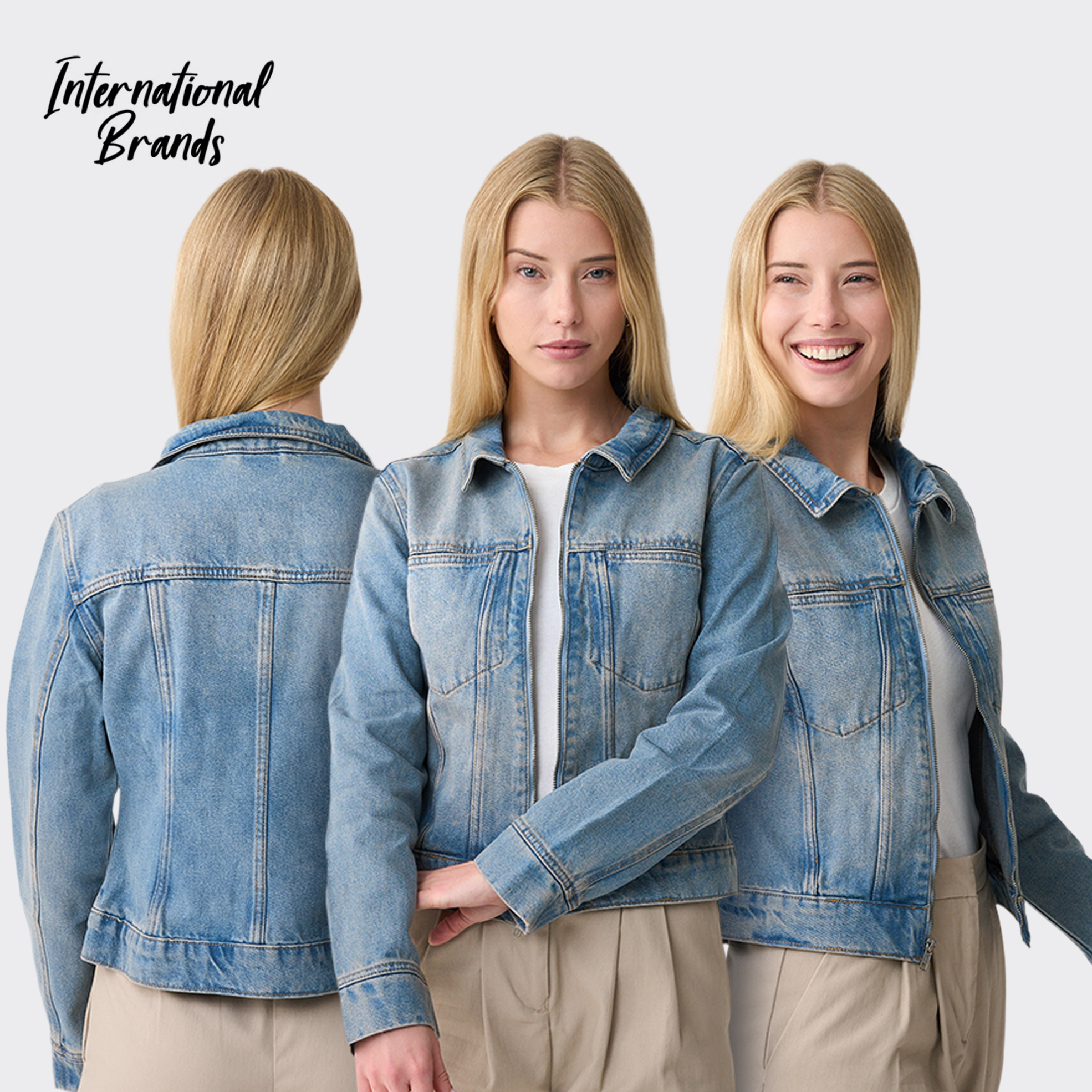 Ladies 100% Cotton Zip Through Denim Jacket