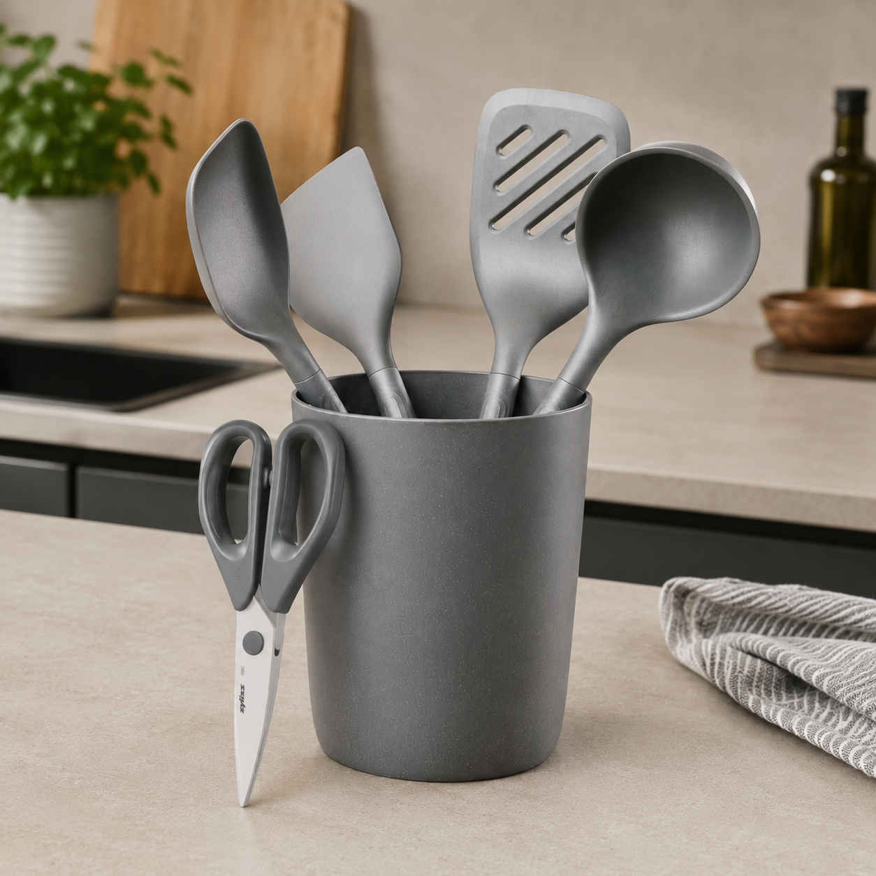 5-Piece Utensil Set with Holder and Scissors
