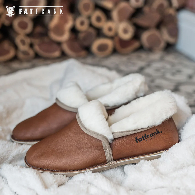 Men's or Ladies Brown Genuine Leather Sheepskin Slippers