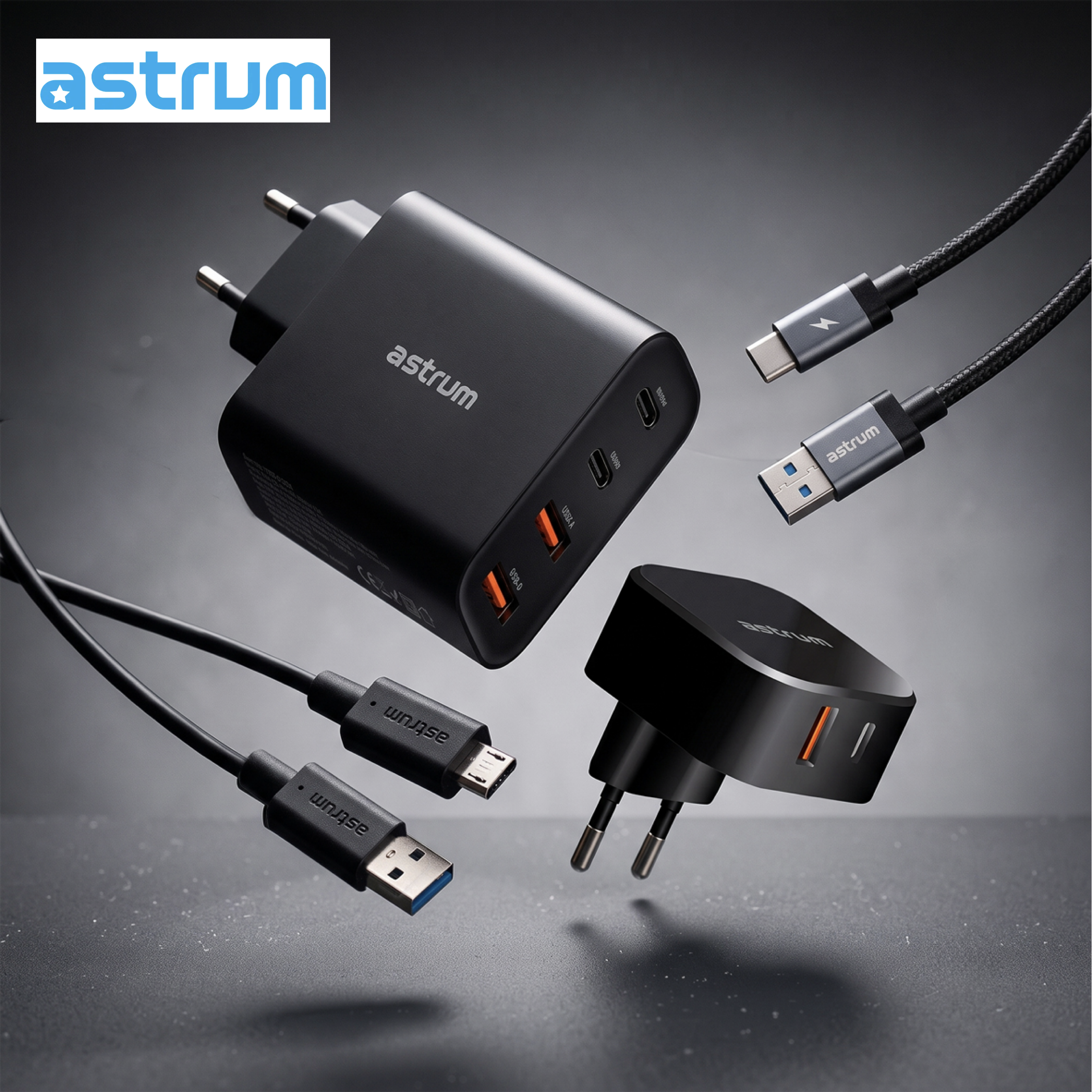 100W GaN Wall Charger with USB Travel Charger and 2x Cables